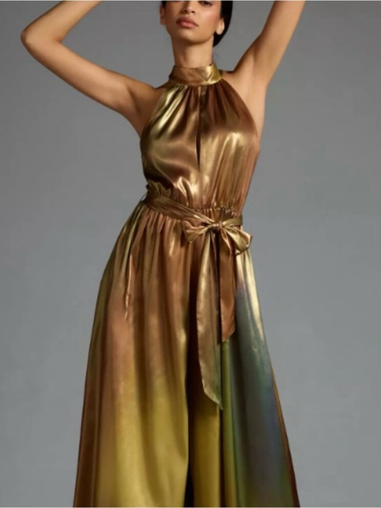 Dresses & Skirts - Anthropologie Hutch Halter Wide Leg Jumpsuit Ombre Metallic Gold Bronze 12 NWT